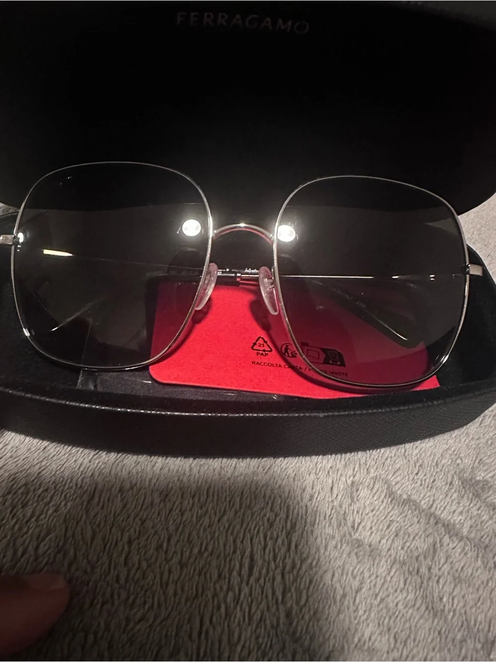 Salvatore Ferragamo Silver Frame Black Gradient Lens Sunglasses